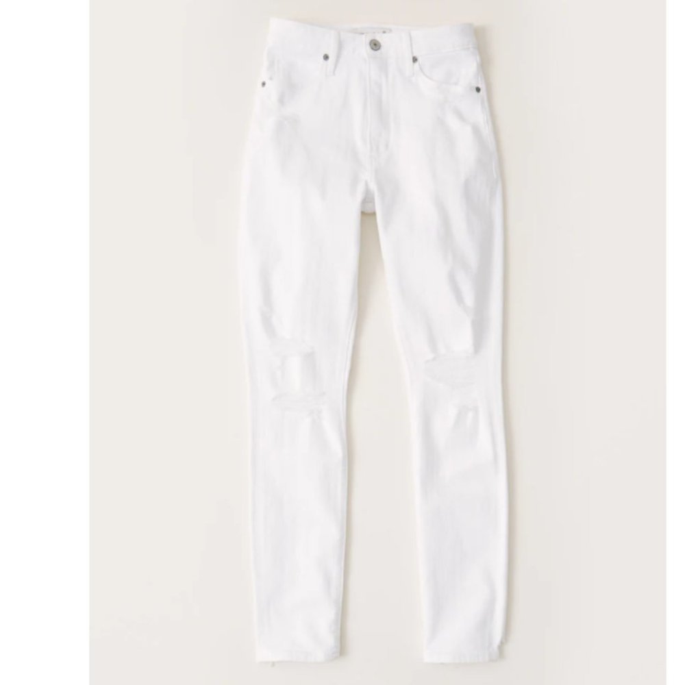 ABERCROMBIE THE SUPER SKINNY HIGH RISE WHITE JEANS